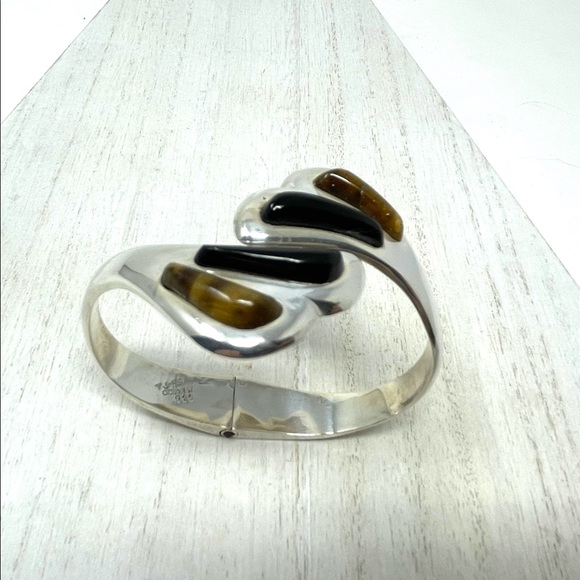 TAXCO Sterling, Onyx, Tiger’s Eye hinge bracelet, NWOT